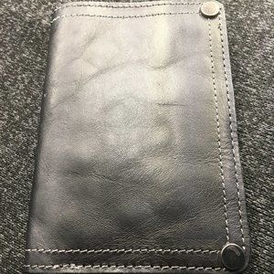 Black Leather Snap Wallet With Zipper Pocket